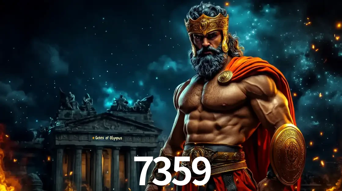 O poderoso Zeus do jogo de slot Gates of Olympus em frente ao seu templo, pronto para lançar multiplicadores divinos e prêmios épicos no cassino online 7359.