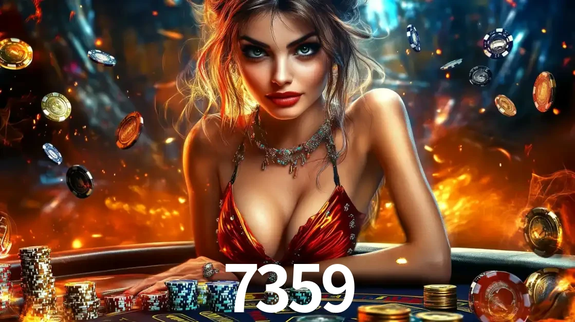 Mulher em uma mesa de cassino com pilhas de fichas e um fundo de fogo, pronta para uma rodada de altas apostas nos jogos de mesa emocionantes do cassino 7359.